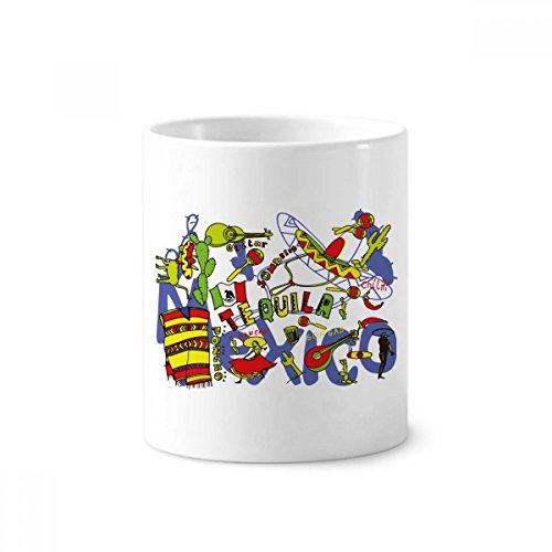 Porte-brosse à dents céramique Mexique sombrero guitare et pot à crayon blanc 350ml