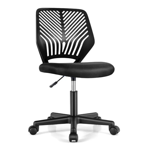 COSTWAY Silla Ergonomica Escritorio, Altura Ajustable77-89 cm, Silla Escritorio Niños con Ruedas Universales, sin Brazos, Silla Escritorio Infantil/Juvenil/Adultos(Negro)