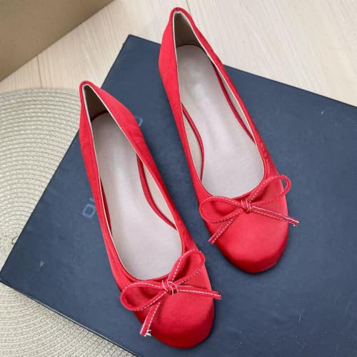 Image of TN TANGNEST Women's Velvet Flats Round Toe Ballet Shoes | Elegant Bowknot Flats Comfortable Casual Slip On Flats for Work