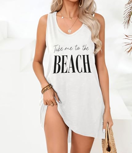 Image of elescat Womens Swimsuit Cover Up Summer Sleeveless T Shirt Beach Dress Tank Bikini Coverups 2026