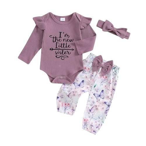Image of citgeett Baby Girl Clothes Newborn Little Sister/Hello World Outfit Long Sleeve Romper Pants Set Preemie Baby Girl Clothes