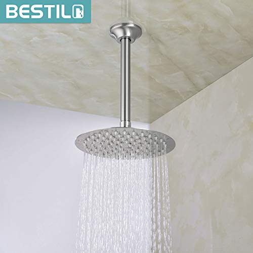 BESTILL 8 Inch Ceiling Mount Shower Arm and Flange, Brushed Nickel