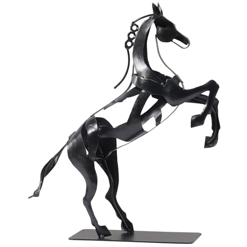 SunBlogs Art Standing Horse Statue - Hand Painted Metal Desktop Sculpture, Home & Office Animal Statue, Memorial Gift for Horse Lovers (Black)