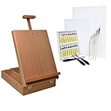 Artina - Caballete de Mesa Profesional Nancy - Maletín - Madera de Haya - Set de acrílicos con Pinceles, lienzos etc.