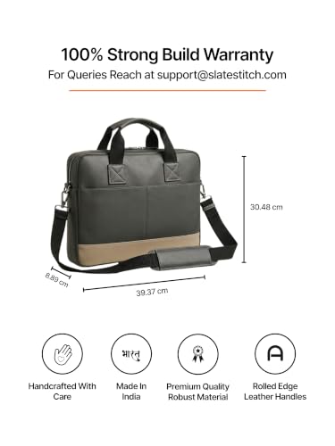 Image of Vegan Leather Laptop Messenger Bag for Men & Women | 15.6 Inch Office Shoulder Bag with Padded Laptop Compartment Multi-Pocket Work Satchel Adjustable Strap Business Bag | Alls