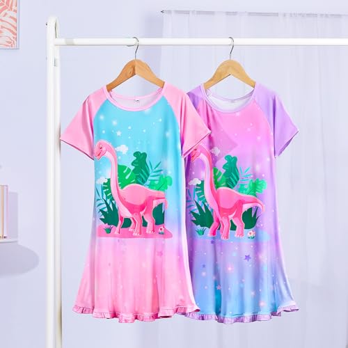 ICOSY 2PCS Girls Nightgowns Unicorn Dress Pajamas for Toddler Girls Princess Nightgown Dress2