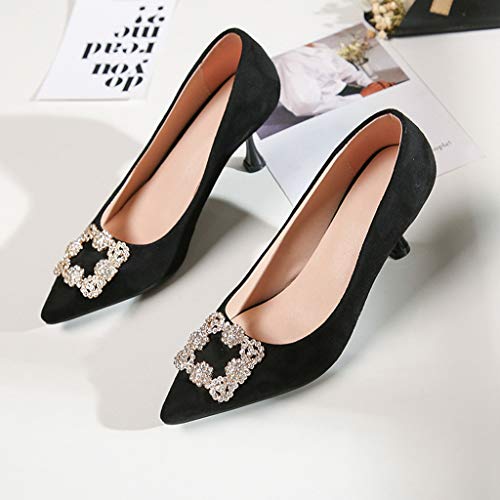 MIOKE Women's Fashion Rhinestone Kitten Mid Heel Dress Pumps Pointy Toe Stiletto Party Bridal Wedding Shoes2