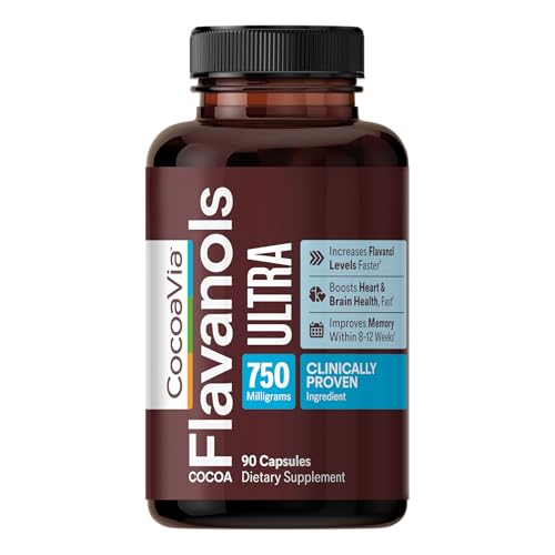 CocoaVia Ultra 750mg Cocoa Flavanols Heart & Brain Support Memory & Blood Circulation Booster High Flavanol Cocoa for Nitric Oxide Energy & Oxygen Boost Vegan Gluten-Free 30-Day Supply