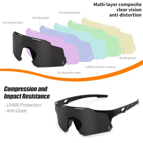 Image of Karsaer Unisex UV Protected Cycling Glasses Sports Sunglasses ,Youth Baseball Softball Running Sunglasses E1315, Black, 70 mm