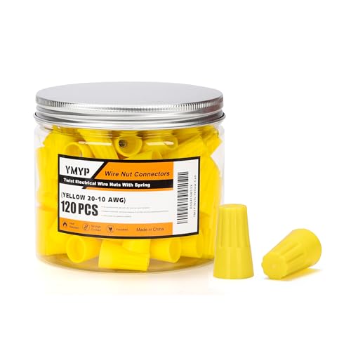120PCS Wire Nut Connector - AWG 20-10 Yellow - Insulated Insert Twist Electrical Wire Terminal with Spring, Portable Wire Caps for Quick Connection