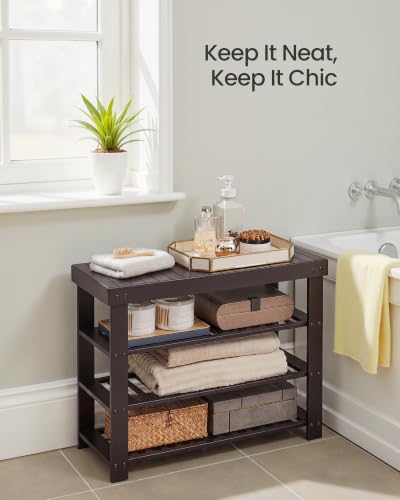 Image of SONGMICS Bamboo Shoe Bench with Seat, 11.3 x 27.6 x 20.5 Inches