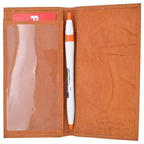 MARSHAL Genuine Leather Slim Bifold Checkbook Cover Credit Card ID Holder (Tan)2