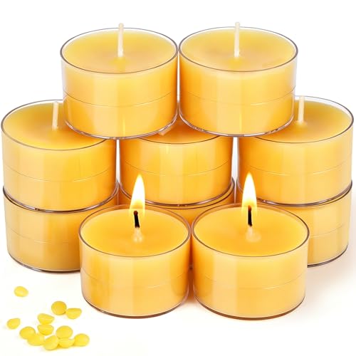UGBEM Beeswax Tea Light Candles Bulk 6 Hour Non Toxic Natural Pure Bees Wax