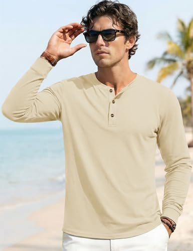 Image of MAGNIVIT Men's Long Sleeve Henley Shirts Cotton 3-Button Spring Casual T-Shirts Solid Color Soft Basic Tops 2026