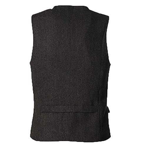 Men's Wedding Plus Size Dress Vest with 3 Pockets Casual Herringbone Tweed Slim Fit Waistcoat Jacket Tank Top for Prom Party3