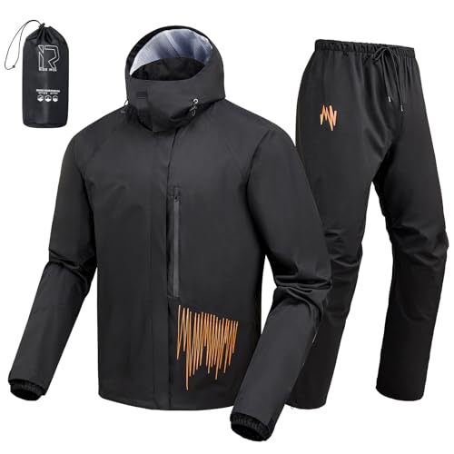 RIDEIRON Tuta Antipioggia Moto Uomo 2 Pezzi – Impermeabile 15000mm, Taglio Ottimizzato, Doppia Chiusura & Cappuccio Rimovibile, Leggera e Portatile M