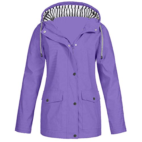 Beudylihy Veste de pluie imperméable pour femme - Coupe-vent - Veste de trekking respirante - Solide - Coupe-vent - Imperméable - Pour femme, lilas, L Cover