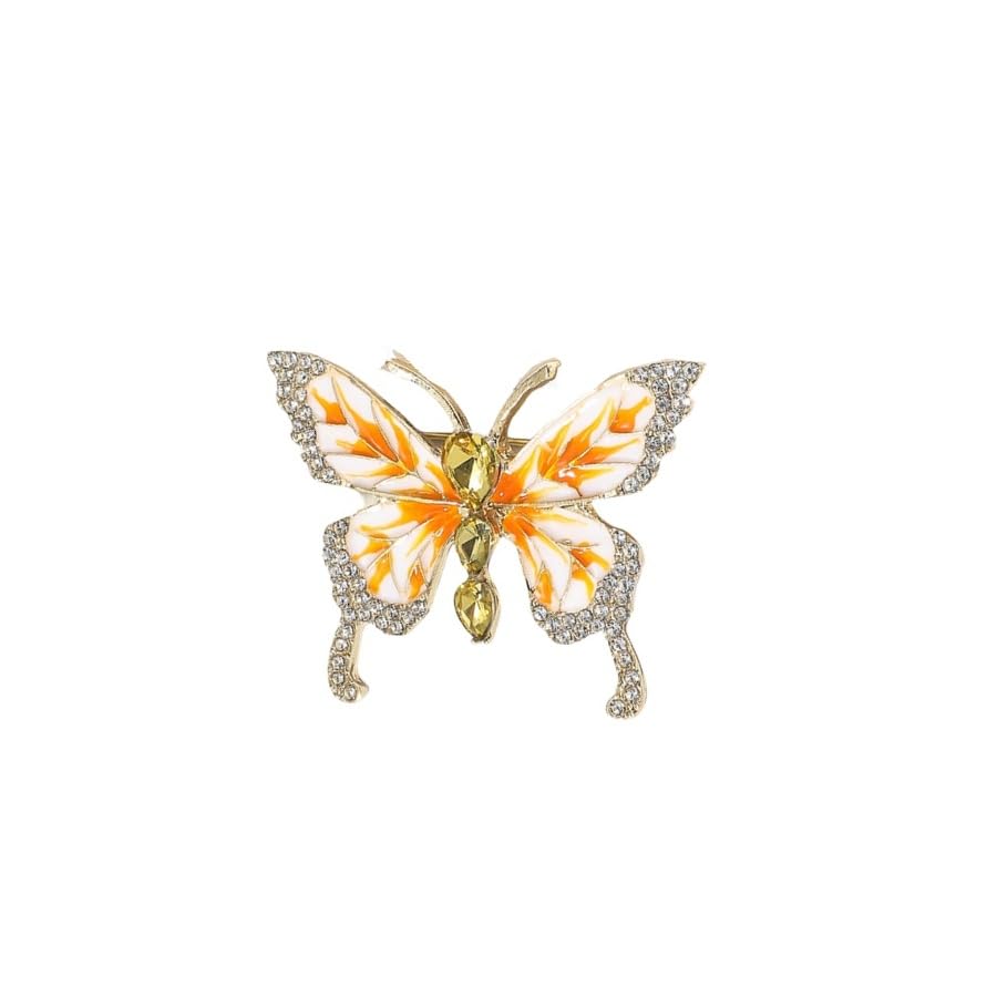 Image of Butterfly Crystal Rhinestone Brooch Pin for Women Colorful Glitter Pearl Bead Lapel Pins Hats Clothes Dress Accessories Jewelry (Yellow)