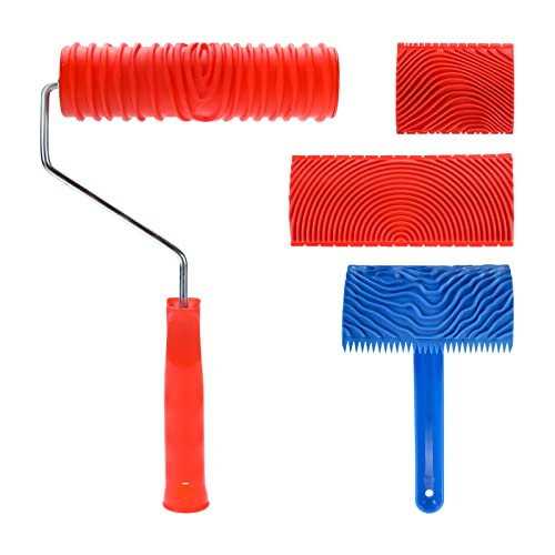 Holzmaserung Malwerkzeug-Set, Gummi, Empaistisches Malwerkzeug, DIY, Holzmuster, Malrolle mit Griff für Wanddekoration, 4 Stück Cover