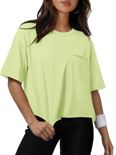 Image of ATHMILE Womens Crop Tops Workout Shirts Gym Oversized Spring Summer Basic Tees Short Sleeve Casual Loose Drop Shoulder 2026