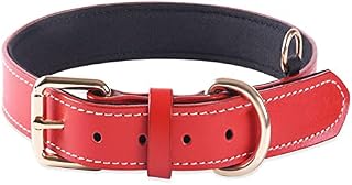 BFRLBFQ Adjustable Genuine Leather Padded Soft Dog Collars for Puppy Small Medium Large Breed Dogs Collar(Red) (S)