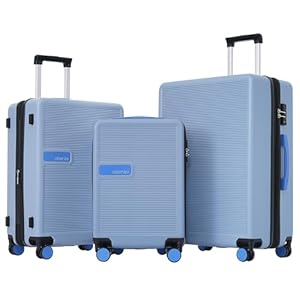 Merax Luggage sets of 3 Piece 20 24 28 IN Carry on Hardside Luggage Expandable Checked Luggage Suitcase Set with TSA Lock Spinner Wheels(Gray Blue)