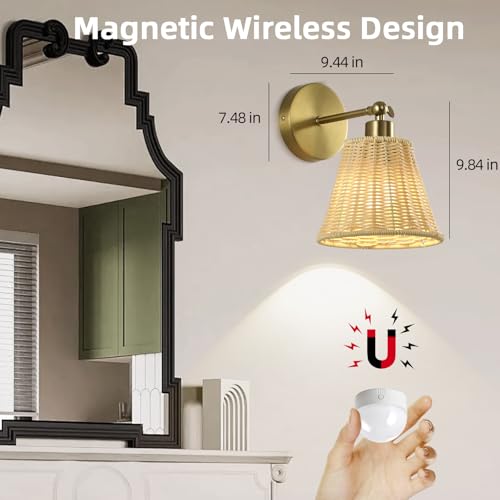 Image of Battery Operated Wall Sconce Set of Two, Rechargeable Wall Sconces with Remote RGB 15 Colors Dimmable, Farmhouse Boho Wall Lights for Bedroom Living Room Entryway