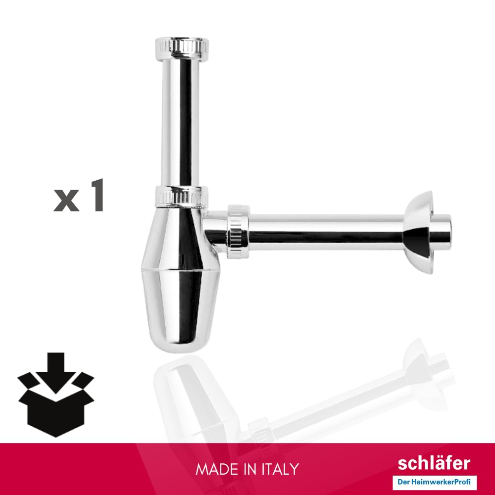 Schläfer 4396115 | Sifone in Abs 1 1/4 Cromato, Sifone a Bottiglia per lavabo e Bidet, Scarico Lavandino Universale, Sifone in Plastica Antiodore Cromo, Tubo Scarico Muro diam 32 mm.