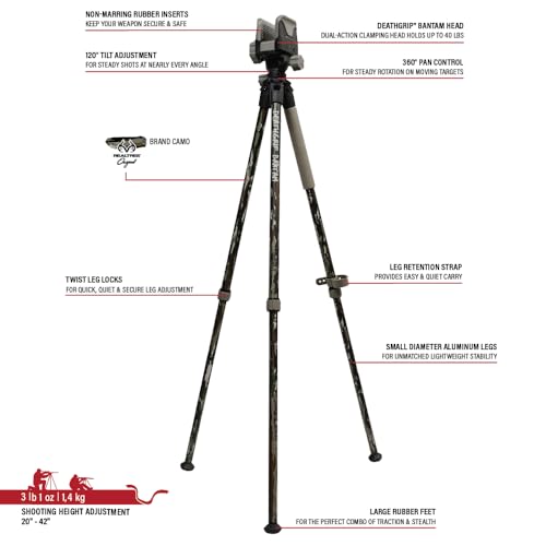 Image of BOG DeathGrip Bantam Hunting Tripod, 20 inch-42 inch, Gun Clamp, Sitting Height