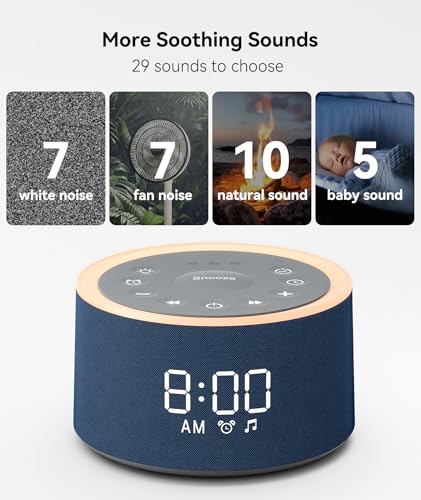 Image of Dreamegg D1+ Sound Machine & Alarm Clock - Sound Machine for Sleep, White Noise Machine with 29 Soothing Sounds, Night Light, 0-100% Dimmable, White Noise Alarm Clock for Bedrooms Adults Baby, Blue