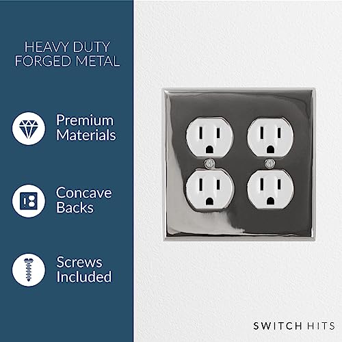 Switch Hits Polished Nickel Outlet Wall Plate | 2 Duplex | 4.5" x 4.5" | Hand-Polished Brass Construction | Electrical Switch Plate Cover for All Configurations