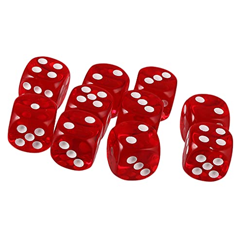 Yourandoll 10 STÜCKE Polyedrische Würfel D6 Würfel 16mm Acryl Dice Spielwürfel for DND RPG Dungeons & Dragons Tischspiele (Rot)