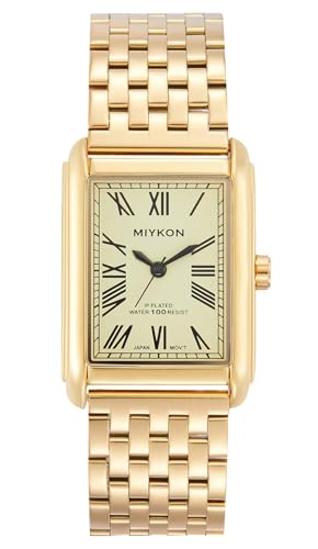 Miykon Vintage Dress Watches for Men Square Tank Watch with Solid Stainless Steel Bracelet Mens Dress Watches Japanese Quartz Waterproof to 100ft (Gold Bracelet Gold Dial 42mm)