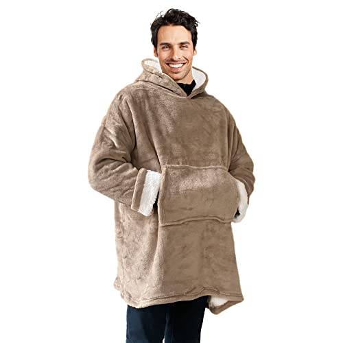 PZL CONCEPT Plaid Pull Sweat à Manche Extra Large, Capuche et Poche - Taille Unique 118 x 85 cm -Homme et Femme - Intérieur Blanc Sherpa (Beige Foncé) Cover