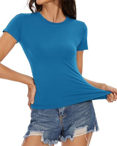 Image of Womens Basic Tees Summer Short Sleeve Shirts Slim Fit Tight T Shirt Going Out Tops Trendy 2026