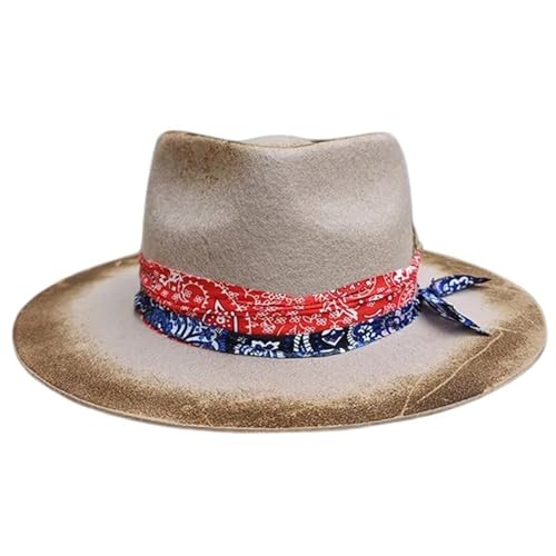Vdaxvme Cinturón tejido vintage disfraz de cosplay desgastado Panamá actuaciones escénicas magos adultos invierno lana cálida al aire libre occidental, beige, Talla única
