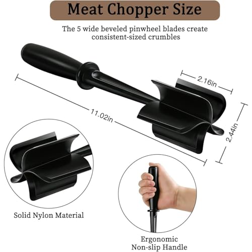 Image of Meat Chopper, 5 Curve Blades Ground Beef Masher, Heat Resistant Meat Masher Tool for Hamburger Meat, Ground Beef, Nylon Hamburger Chopper Utensil Non-Scratch Utensils