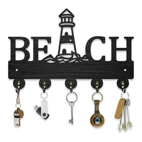 BEUNITONE Beach Theme Wooden Key Hook with 5 Hooks Cover