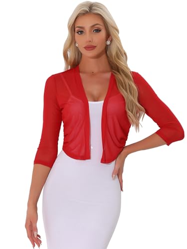 Image of Allegra K Bolero Shrug for Women's Elegant 3 /4 Sleeve Mesh Sheer Cardigan Formal Jacket for Evening Dresses