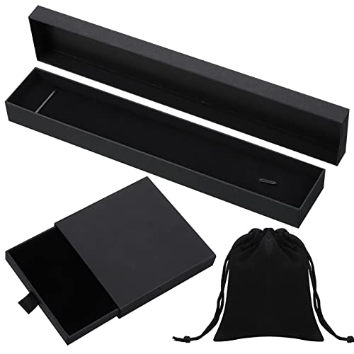 FRIUSATE Jewelry Present Box With Velvet Bag - Necklace Bracelet Earring Organizer - Black Kraft Jewellery Gift Box for Birthday Xmas Wrapping
