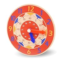 Kikuo 14CM Wooden Learning Clock, Colorful Teaching Clock with Hour and Minute Hands Education Toy, Learn to Tell the Time Clock for Home, Playroom, and Classroom (Red)