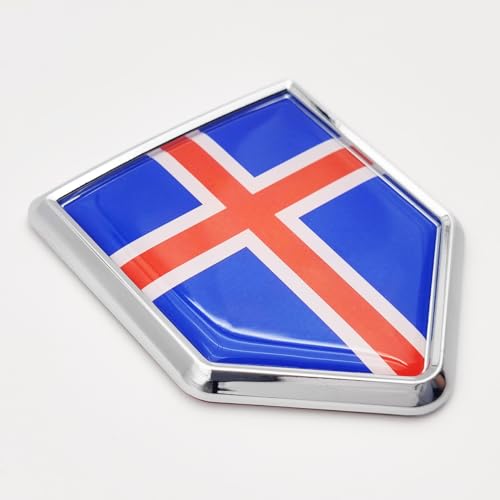 2 Calcomanías de bandera de Islandia con escudo cromado Overdecor para parachoques