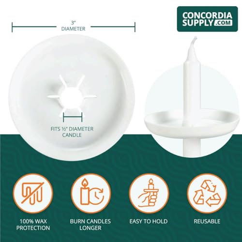 Concordia Supply Plastic Disc Candle Drip Protectors - (Pack of 50) Wax Catcher for Candlesticks, Convenient for Church Vigils, Memorial Candles, Congregational Candles, & Christmas Eve Candles