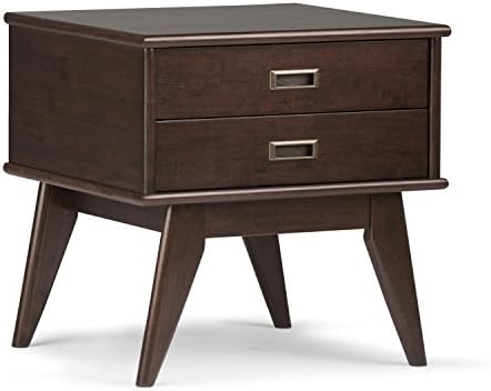 SIMPLIHOME Draper Solid Hardwood 22 inch wide Rectangle Mid Century Modern End Side Table in Medium Auburn Brown with Storage, 2 Drawers, for the Living Room and Bedroom
