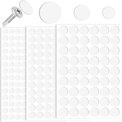 Lekgavd 290PCS Self-Adhesive Screw Hole Sticker White PVC Screw Cover Caps 12/15/21 mm Dustproof Round Self Tapping Furniture Screws Covers Stickers for Cabinet Drawers Desks