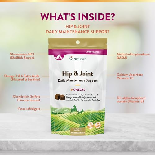 NaturVet Hip & Joint Soft Chews Plus Omegas for Dogs and Cats, 120 ct Soft Chews, Made in USA - Image 6