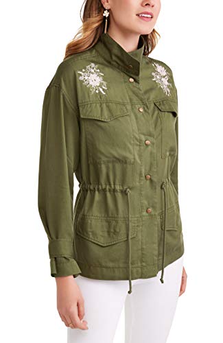 Time and Tru Womens Embroidered Olive Green Utility Jacket