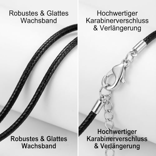YOGAZEN 6 Stück Lederband für Kette, Lederband Halskette, Armband Lederkette Herren, Lederkette mit Verschluss, 2 mm Kunstleder mit Verschluss