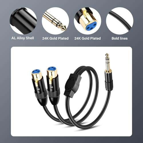 PNGKNYOCN 1/4 TRS to Dual XLR Y-Splitter Cable6.35mm (1/4 inch) TRS Male to Dual XLR Female Balanced Interconnect Stereo Audio Patch Cable0.5M/1.6FT - Image 4