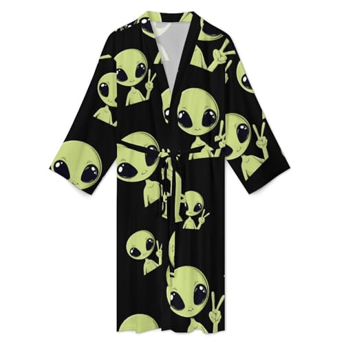 Peace Alien Mugshot Mens Robe Nightgown Lightweight Knee Long Bath Robe Spa Bathrobe Loungewear2